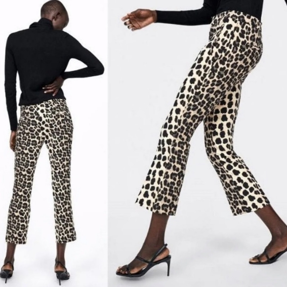Zara leopard animal print cropped pants excellent XS
